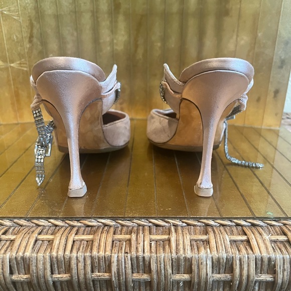 Manolo Blanik, pink rhinestone crystal buckled mule shoe high heel - Picture 10 of 16